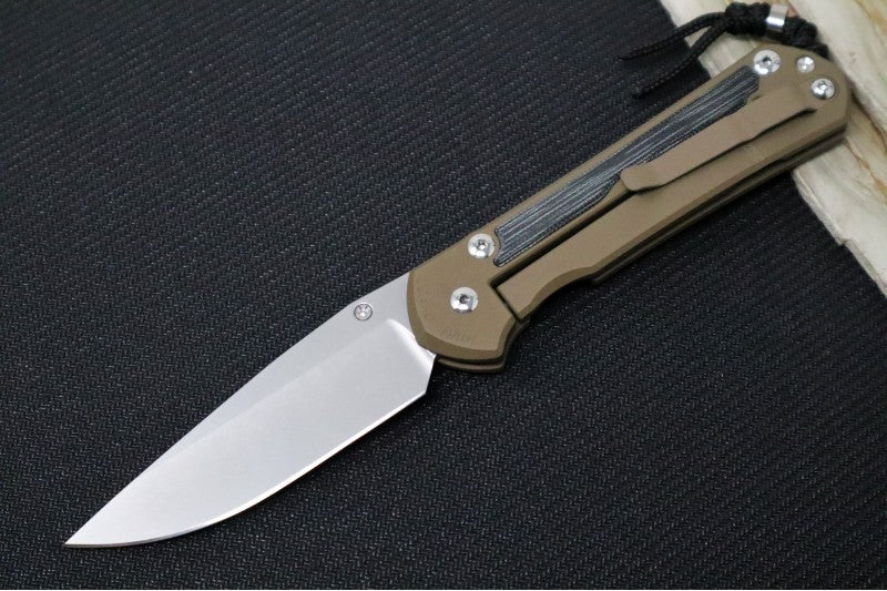 Chris Reeve Knives Large Sebenza 31 NWK Exclusive LEFT HAND - Drop Point Blade / CPM-Magnacut Steel / Flat Dark Earth Cerakote Handle with Black Micarta / Black Lanyard with Silver Bead L31-1817