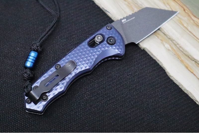 Benchmade 2950BK Partial Immunity Auto - Cobalt Black Cerakote Finish  / CPM-M4 Steel / Wharncliffe Blade / Crater Blue Anodized Aluminum Handle