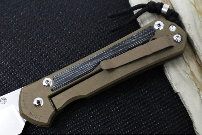 Chris Reeve Knives Large Sebenza 31 NWK Exclusive LEFT HAND - Drop Point Blade / CPM-Magnacut Steel / Flat Dark Earth Cerakote Handle with Black Micarta / Black Lanyard with Silver Bead L31-1817