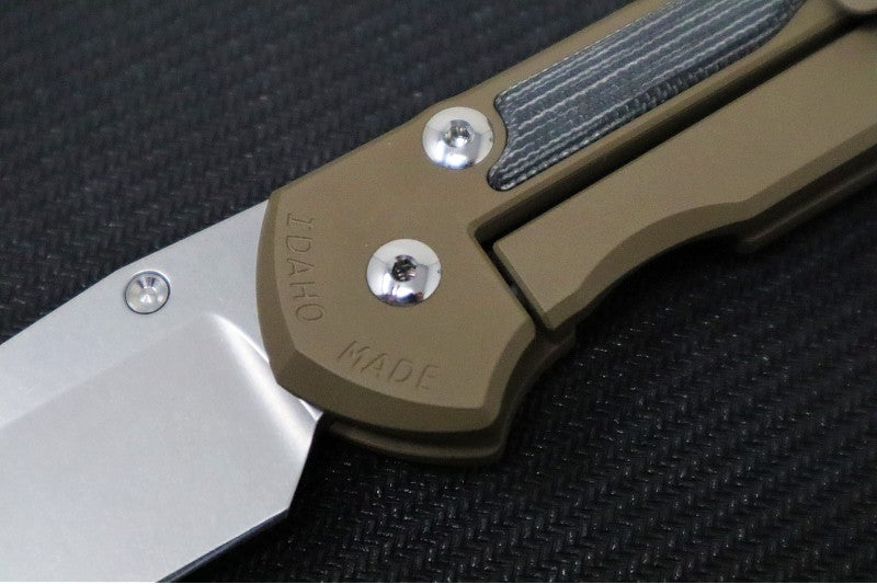 Chris Reeve Knives Large Sebenza 31 NWK Exclusive LEFT HAND - Drop Point Blade / CPM-Magnacut Steel / Flat Dark Earth Cerakote Handle with Black Micarta / Black Lanyard with Silver Bead L31-1817