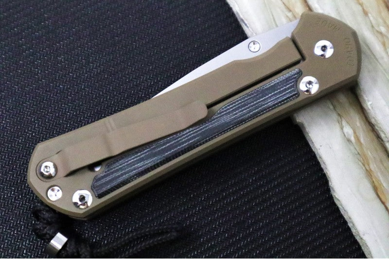 Chris Reeve Knives Large Sebenza 31 NWK Exclusive LEFT HAND - Drop Point Blade / CPM-Magnacut Steel / Flat Dark Earth Cerakote Handle with Black Micarta / Black Lanyard with Silver Bead L31-1817