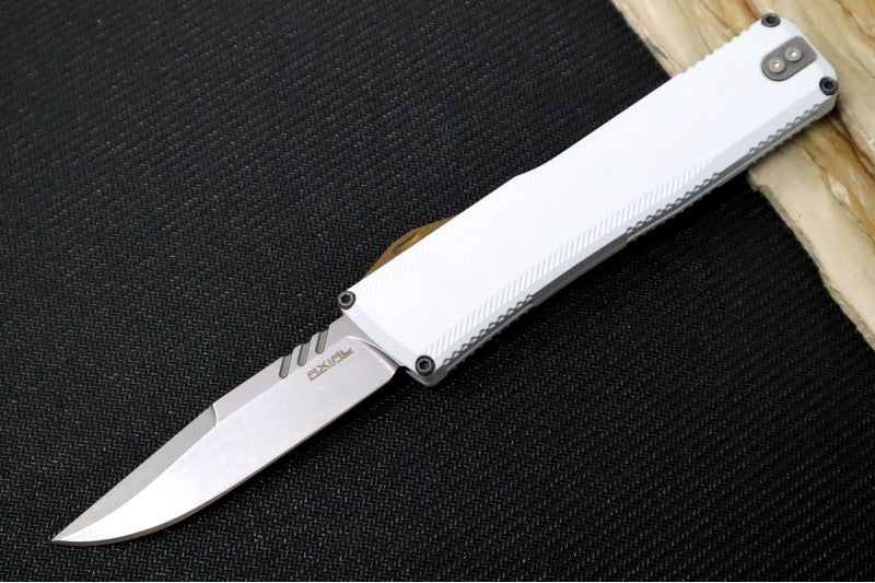 Axial Knives SHIFT V_3 OTF - Hidden White Anodized Aluminum Handle & Bronzed Hardware / Stonewashed Clip Point Blade / CPM-Magnacut Steel