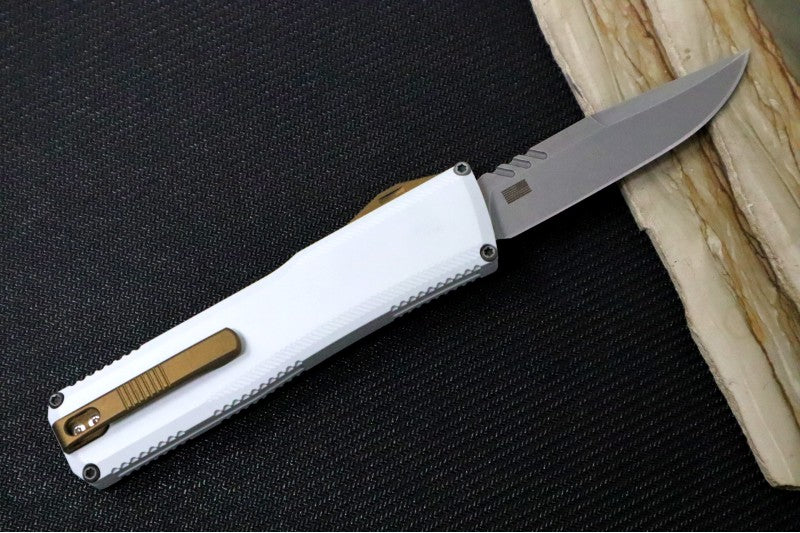 Axial Knives SHIFT V_3 OTF - Hidden White Anodized Aluminum Handle & Bronzed Hardware / Stonewashed Clip Point Blade / CPM-Magnacut Steel - Northwest Knives
