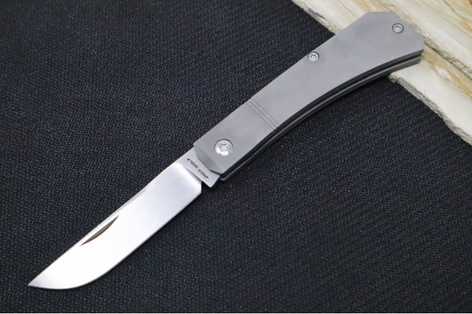 Jack Wolf Knives Pioneer Jack Slip Joint - Smooth Titanium Handle / Bead Blasted Titanium Bolsters / CPM-S90V Steel