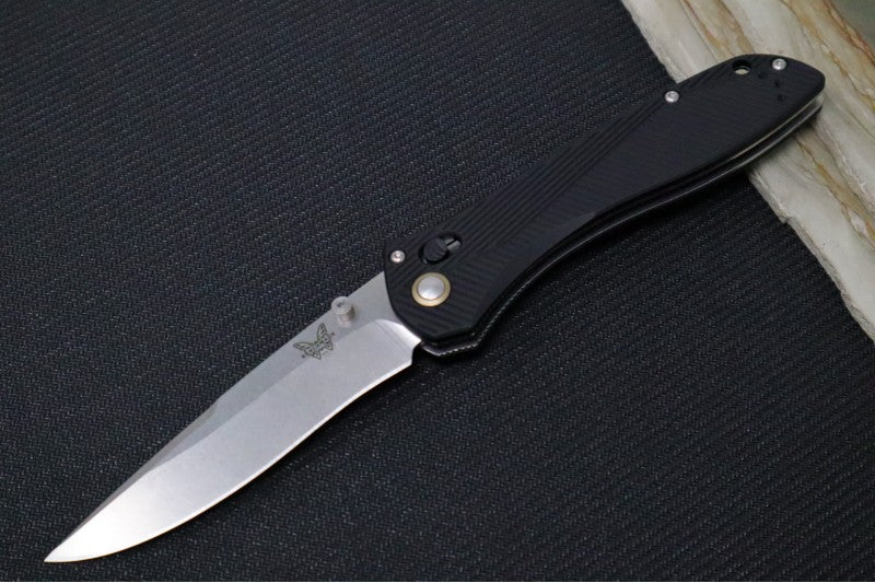 Benchmade 710-25 SEVEN | TEN  - Recurve Drop Point Blade / M390 Steel / Black Machined Aluminum Handle / FDE PVD Accents