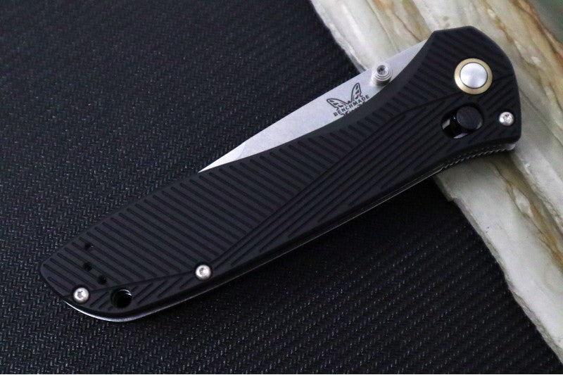 Benchmade 710-25 SEVEN | TEN  - Recurve Drop Point Blade / M390 Steel / Black Machined Aluminum Handle / FDE PVD Accents