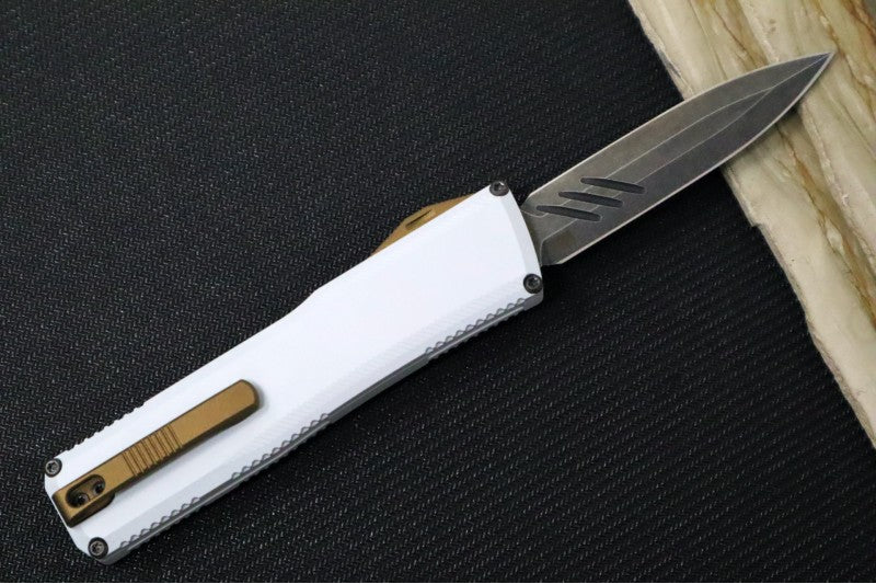 Axial Knives SHIFT V_3 OTF - Hidden White Anodized Aluminum Handle with Black & Bronzed Hardware / Blackwash Dagger Blade / CPM-Magnacut Steel