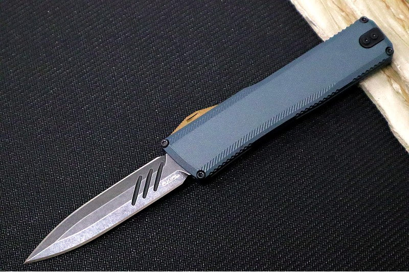 Axial Knives SHIFT V_3 OTF - Navy Anodized Aluminum Handle & Bronzed Hardware / Blackwashwashed Dagger Blade / CPM-Magnacut Steel