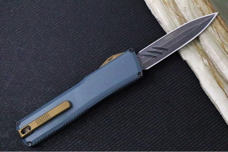 Axial Knives SHIFT V_3 OTF - Navy Anodized Aluminum Handle & Bronzed Hardware / Blackwashwashed Dagger Blade / CPM-Magnacut Steel