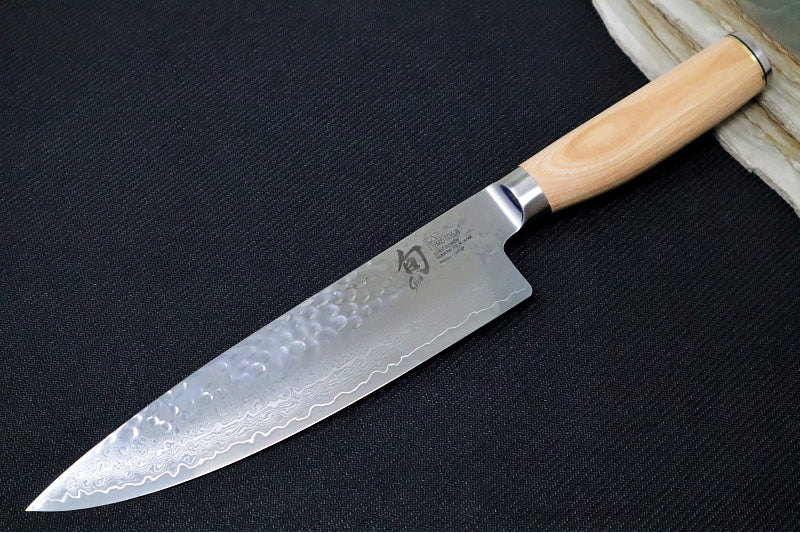 Shun Premier Blonde - 8" Chef's Knife - 69 Layered Damascus -Hammered Tsuchime Finish - Blonde Colored Pakkawood Handle - Made in Seki City, Japan