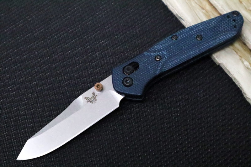 Benchmade 945-04 Mini Osborne - Stonewashed Finish / Reverse Tanto Blade / M390 Steel / Denim MIcarta Handles & Bronzed Hardware