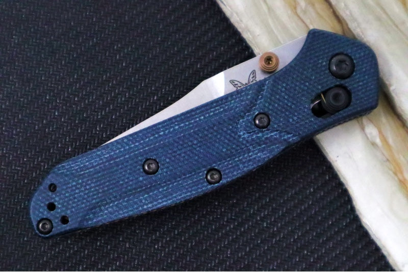 Benchmade 945-04 Mini Osborne - Stonewashed Finish / Reverse Tanto Blade / M390 Steel / Denim MIcarta Handles & Bronzed Hardware