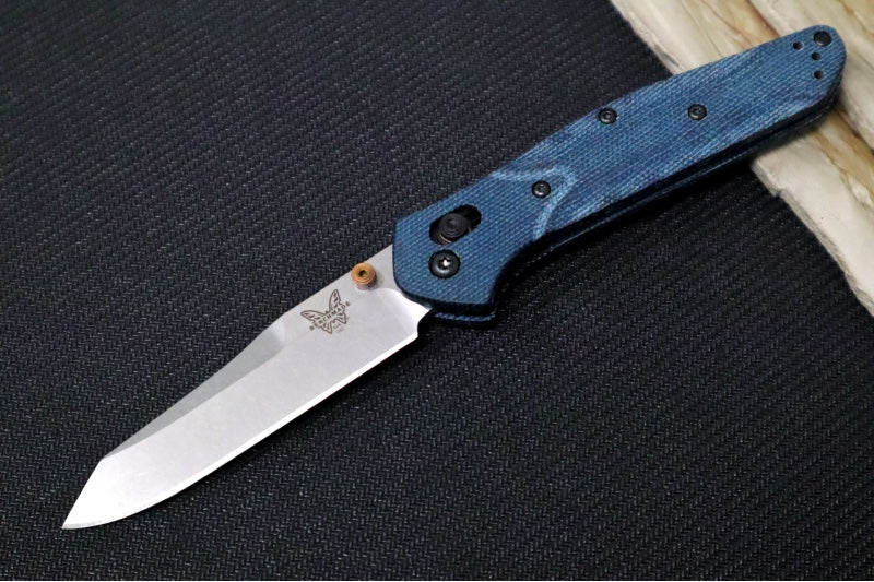 Benchmade 940-04 Osborne - M390 Steel / Reverse Tanto Blade / Stonewash Finish / Denim MIcarta Handle & Bronzed Accents