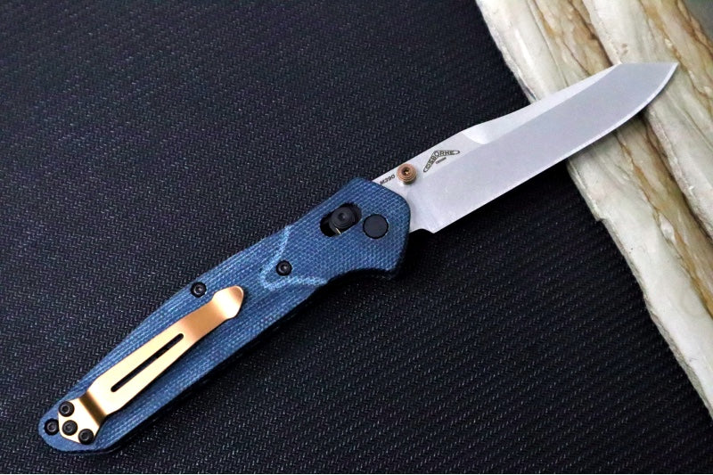 Benchmade 940-04 Osborne - M390 Steel / Reverse Tanto Blade / Stonewash Finish / Denim MIcarta Handle & Bronzed Accents