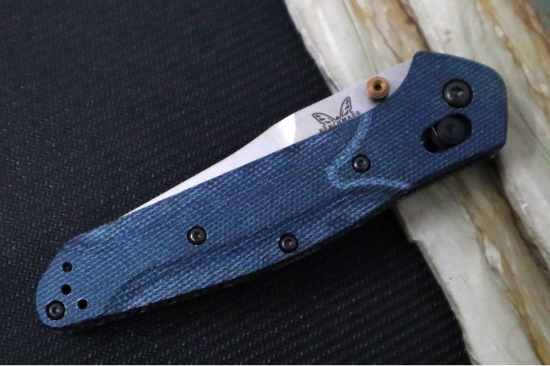Benchmade 940-04 Osborne - M390 Steel / Reverse Tanto Blade / Stonewash Finish / Denim MIcarta Handle & Bronzed Accents