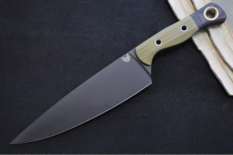Benchmade 4000BK-01 3pc Kitchen Set - Black DLC Finish / CPM-154 Steel / OD Green & Black G-10 Handle - Made in Portland, Oregon USA