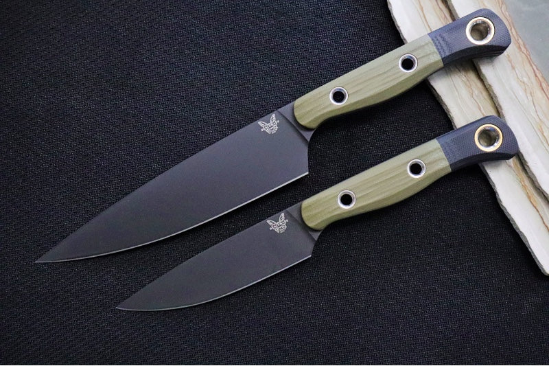 Benchmade 4000BK-01 3pc Kitchen Set - Black DLC Finish / CPM-154 Steel / OD Green & Black G-10 Handle - Made in Portland, Oregon USA