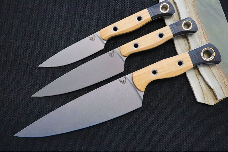 Benchmade 4000-02 3pc Kitchen Set - Stonewash Finish / CPM-154 Steel / Maple Valley Richlite & Black G-10 Handle - Made in Portland, Oregon USA