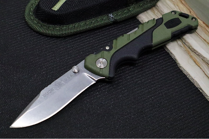 Buck 659 Pursuit Folder- Drop Point Blade / 420HC Steel / Green Glass Filled Nylon with Versaflex 0659GRS-B - Northwest Knives