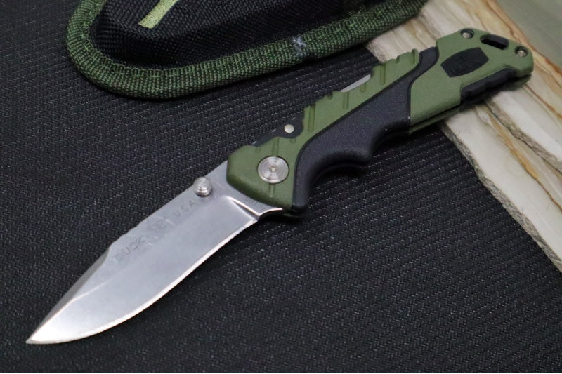 Buck 661 Small Pursuit Folder- Drop Point Blade / 420HC Steel / Green Glass Filled Nylon with Versaflex 0661GRS-B