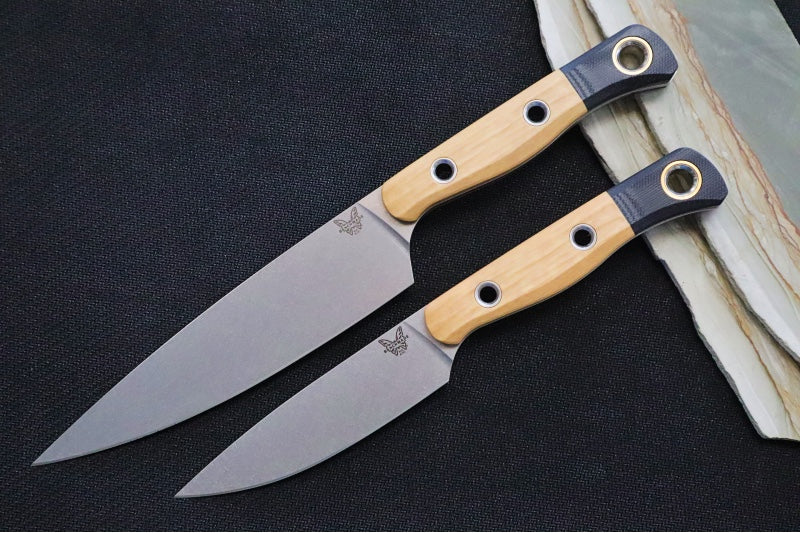 Benchmade 4000-02 3pc Kitchen Set - Stonewash Finish / CPM-154 Steel / Maple Valley Richlite & Black G-10 Handle - Made in Portland, Oregon USA