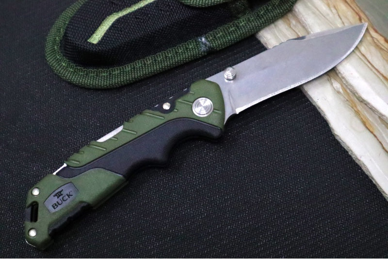 Buck 659 Pursuit Folder- Drop Point Blade / 420HC Steel / Green Glass Filled Nylon with Versaflex 0659GRS-B