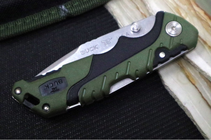 Buck 661 Small Pursuit Folder- Drop Point Blade / 420HC Steel / Green Glass Filled Nylon with Versaflex 0661GRS-B