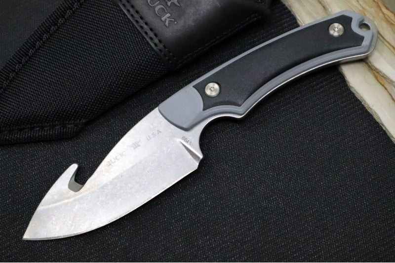 Buck 664 Alpha Hunter Hunting Knife with Guthook - 420HC Blade / Black GFN Handles with Versaflex Inserts Handle / Black Polyester Sheath 0664GYG-B