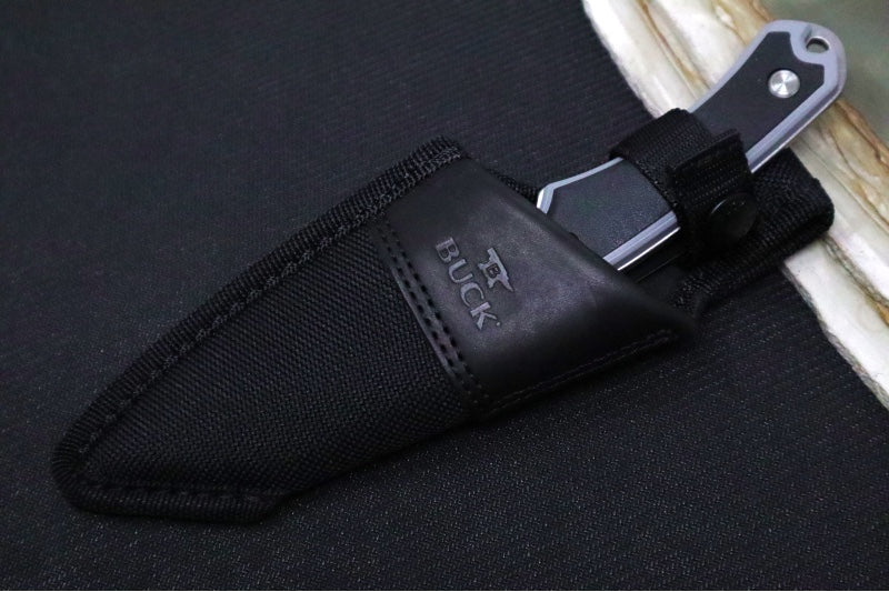 Buck 664 Alpha Hunter Hunting Knife with Guthook - 420HC Blade / Black GFN Handles with Versaflex Inserts Handle / Black Polyester Sheath 0664GYG-B