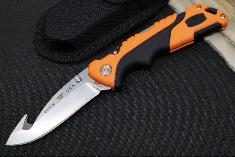 Buck 660 Large Pursuit Pro Folder- Drop Point Blade with Guthook / CPM-S35VN Steel / Orange Glass Filled Nylon with Versaflex 0660ORG-B