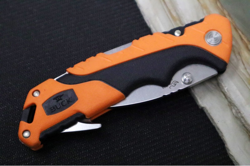 Buck 660 Large Pursuit Pro Folder- Drop Point Blade with Guthook / CPM-S35VN Steel / Orange Glass Filled Nylon with Versaflex 0660ORG-B - Northwest Knives