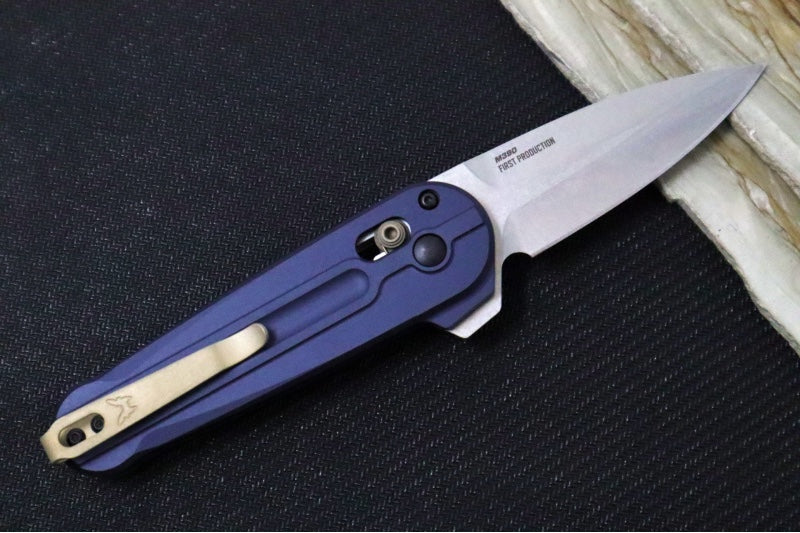 Benchmade 491 Lowden Flipper - M390 Steel / Spearpoint Blade / Crater Blue Anodized Aluminum Handle with Bronzed Accents