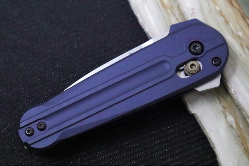 Benchmade 491 Lowden Flipper - M390 Steel / Spearpoint Blade / Crater Blue Anodized Aluminum Handle with Bronzed Accents