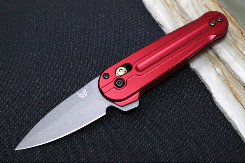 Benchmade 491GY-01 Lowden Flipper - M390 Steel / Spearpoint Blade / Phoenix Red Anodized Aluminum Handle with Bronzed Accents