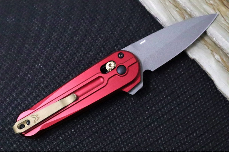 Benchmade 491GY-01 Lowden Flipper - M390 Steel / Spearpoint Blade / Phoenix Red Anodized Aluminum Handle with Bronzed Accents