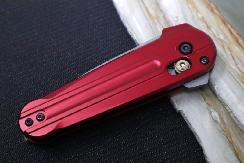 Benchmade 491GY-01 Lowden Flipper - M390 Steel / Spearpoint Blade / Phoenix Red Anodized Aluminum Handle with Bronzed Accents