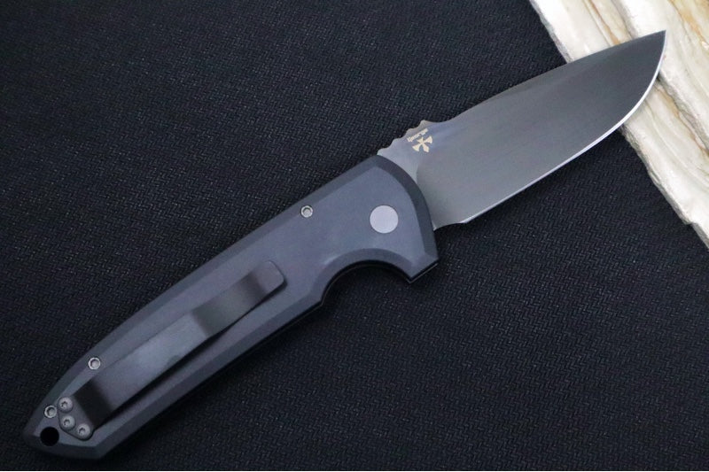 Pro Tech Rockeye Auto - Black Textured Aluminum Handle / Smoky Grey DLC CPM-D2 Blade LG325-D2 - Northwest Knives