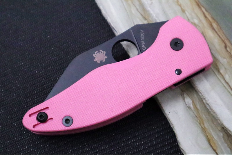 Spyderco Microjimbo SPRINT RUN - Pink G10 Handle / Black DLC Finish / Wharncliffe Blade / CPM-S30V - C264GPNBKP