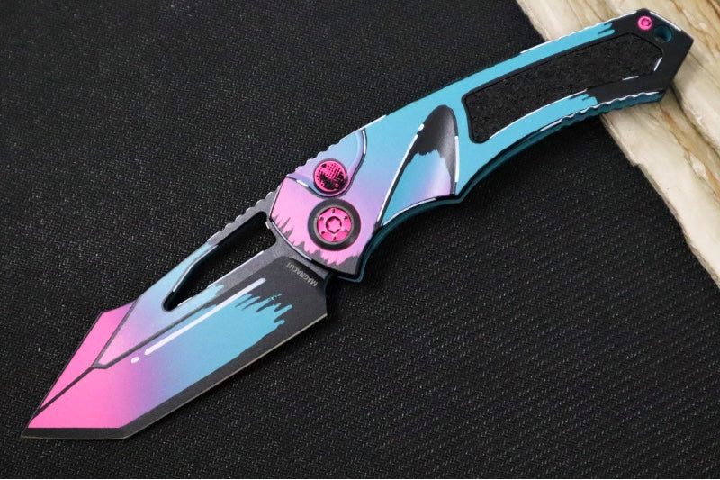 Heretic Knives Pariah Manual - Miami Vice Cel Shading Finished Blade / CPM-Magancut Steel / Miami Vice Cel Shading Aluminum Handle & Black Grip Tape Inlays H047-CS-MV - Northwest Knives