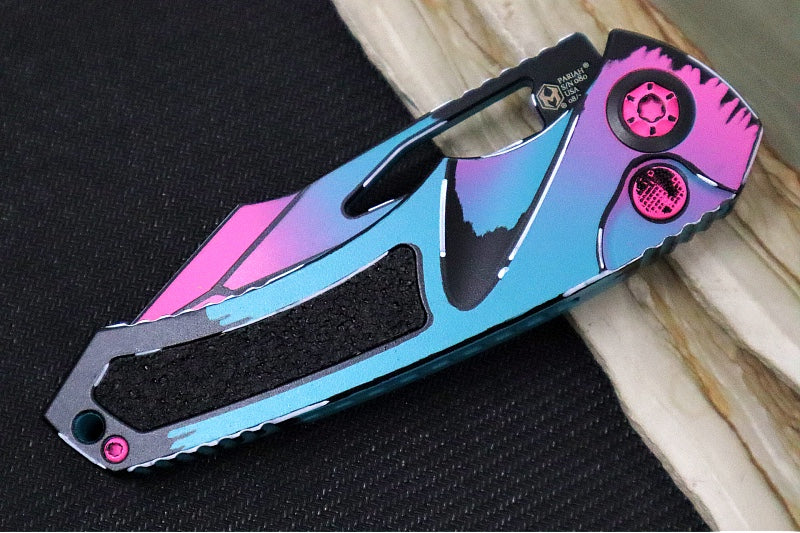 Heretic Knives Pariah Manual - Miami Vice Cel Shading Finished Blade / CPM-Magancut Steel / Miami Vice Cel Shading Aluminum Handle & Black Grip Tape Inlays H047-CS-MV - Northwest Knives