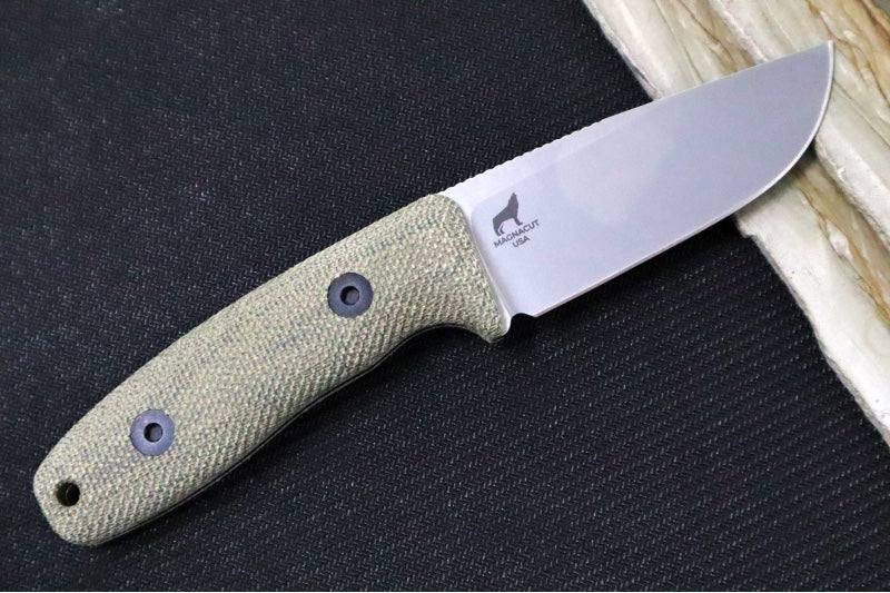 Reiff Knives Circadian Fixed Blade - Green Canvas Micarta Handle / CPM-Magnacut Blade / Stonewashed Clip Point / Black Kydex Sheath - Northwest Knives