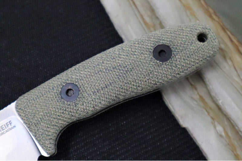 Reiff Knives Circadian Fixed Blade - Green Canvas Micarta Handle / CPM-Magnacut Blade / Stonewashed Clip Point / Black Kydex Sheath