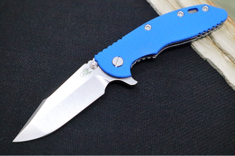 Rick Hinderer Knives XM-18 - 3.5" - Harpoon Spanto / Stonewashed Finish / Blue G-10