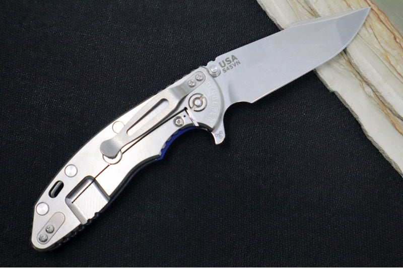 Rick Hinderer Knives XM-18 - 3.5" - Harpoon Spanto / Stonewashed Finish / Blue G-10