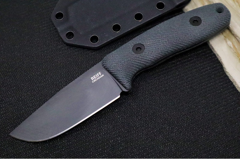 Reiff Knives Circadian Fixed Blade - Black Canvas Micarta Handle / CPM-Magnacut Blade / Black DLC Finished Clip Point / Black Kydex Sheath