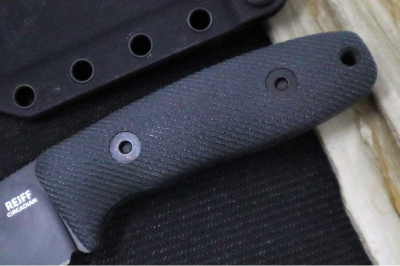 Reiff Knives Circadian Fixed Blade - Black Canvas Micarta Handle / CPM-Magnacut Blade / Black DLC Finished Clip Point / Black Kydex Sheath