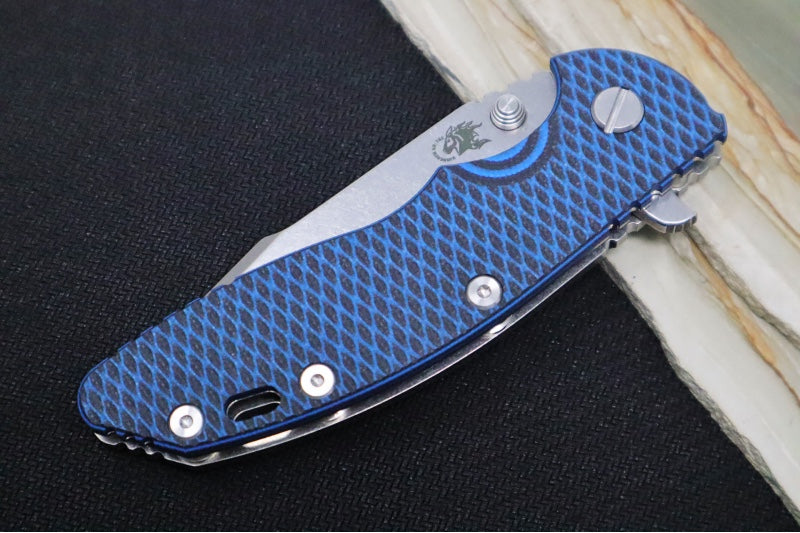 Rick Hinderer Knives XM-18 - 3.5" - Harpoon Spanto / Stonewashed Finish / Black & Blue G-10