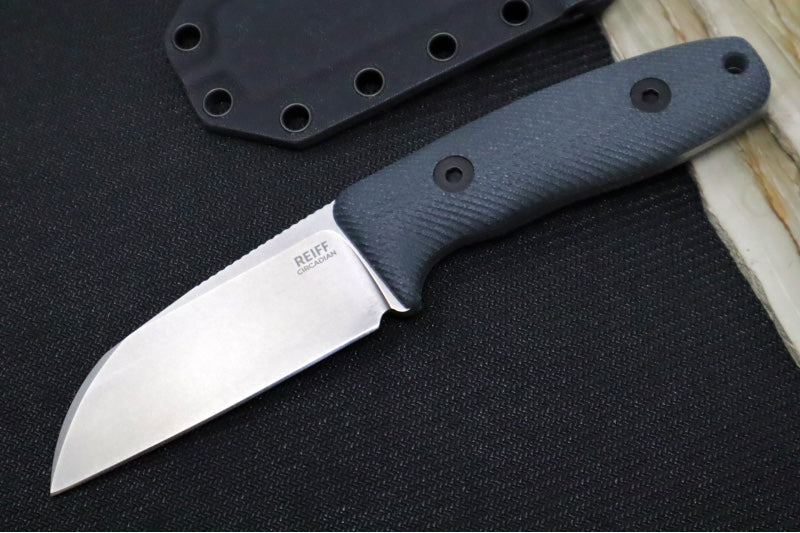 Reiff Knives Circadian Fixed Blade - Black Canvas Micarta Handle / CPM-Magnacut Steel / Stonewashed Sheepsfoot Blade / Black Kydex Sheath