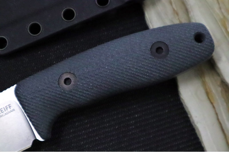 Reiff Knives Circadian Fixed Blade - Black Canvas Micarta Handle / CPM-Magnacut Steel / Stonewashed Sheepsfoot Blade / Black Kydex Sheath - Northwest Knives