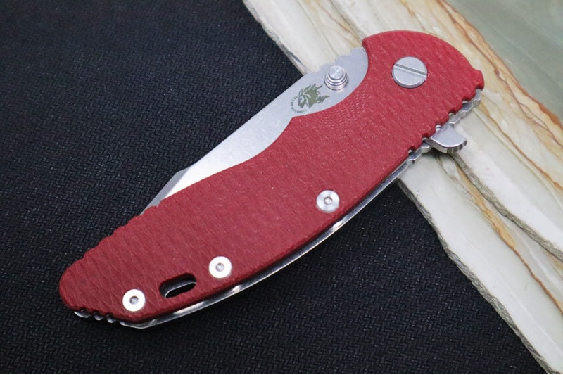 Rick Hinderer Knives XM-18 - 3.5" - Harpoon Spanto / Stonewashed Finish / Red G-10